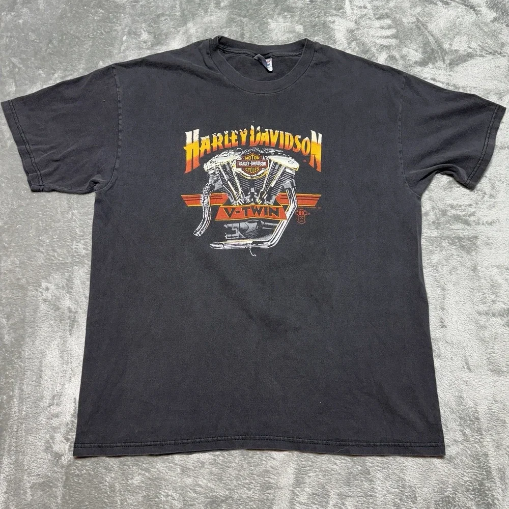 Vintage 80s 1987 Harley Davidson V-Twin Shirt Holoubek Hanes XL Fade